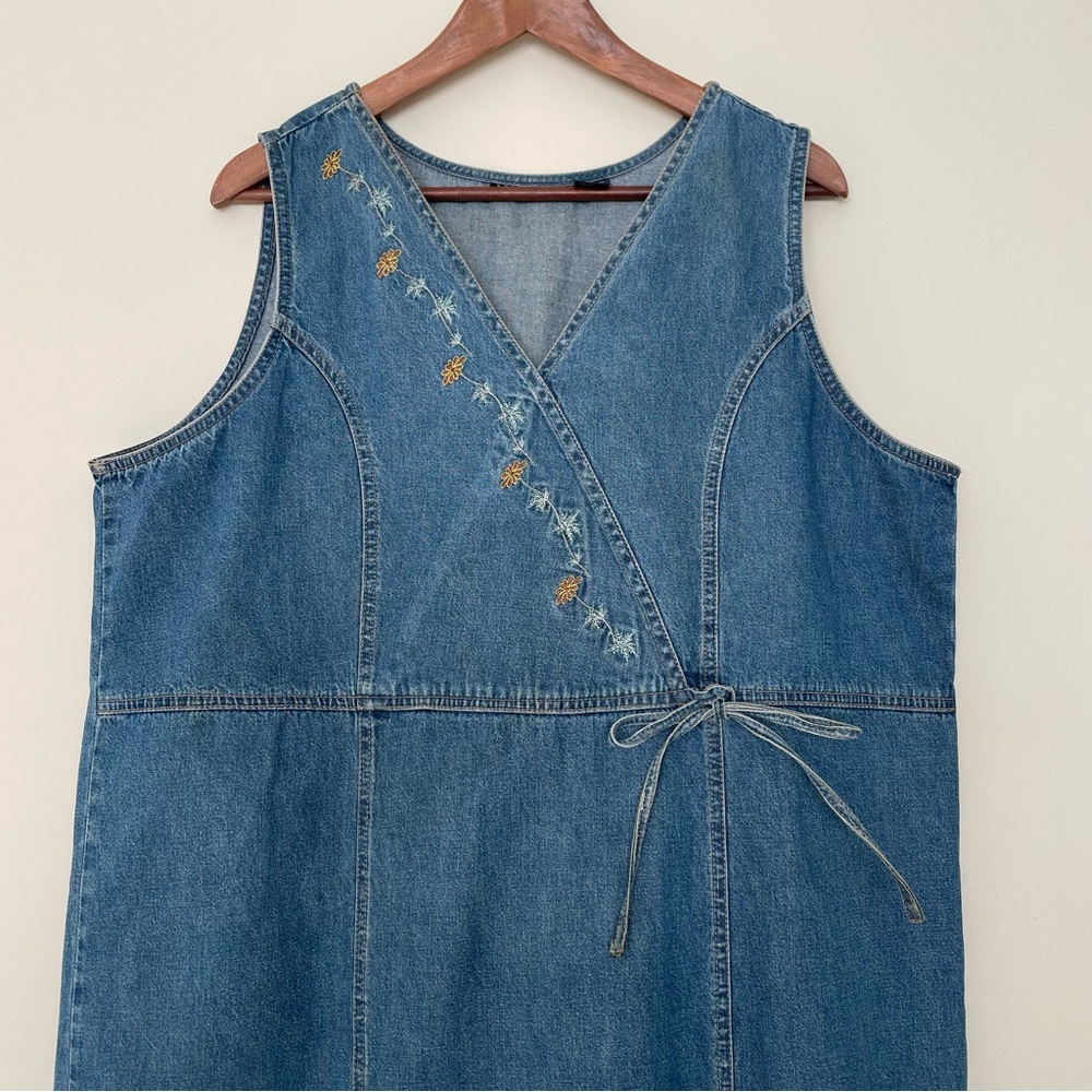 Speed Limit Denim Maxi Dress 1X Sleeveless Embroidered Daisies Cottagecore 90s - Picture 3 of 10